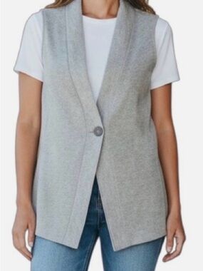 J. Jill Light Gray Sleeveless Knit Vest with Single Button Medium Petite